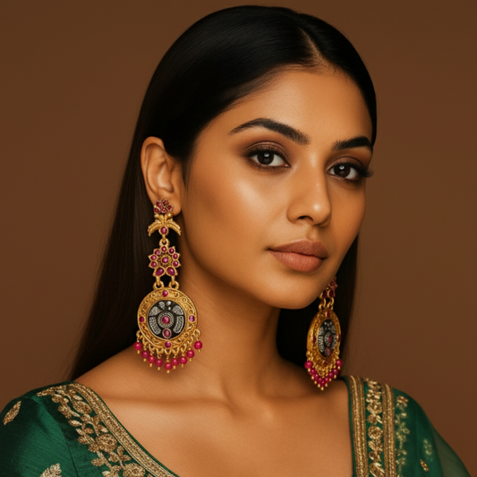 Exquisite Peacock & Ruby Jhumka Earrings