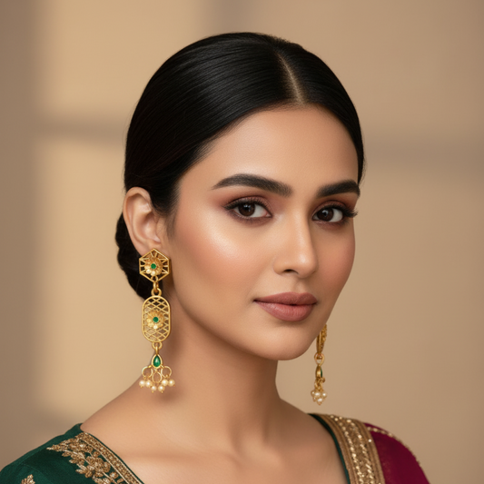 Regal Emerald & Pearl Drop Earrings