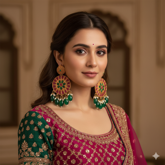 Elegant Emerald and Ruby Enamel Earrings