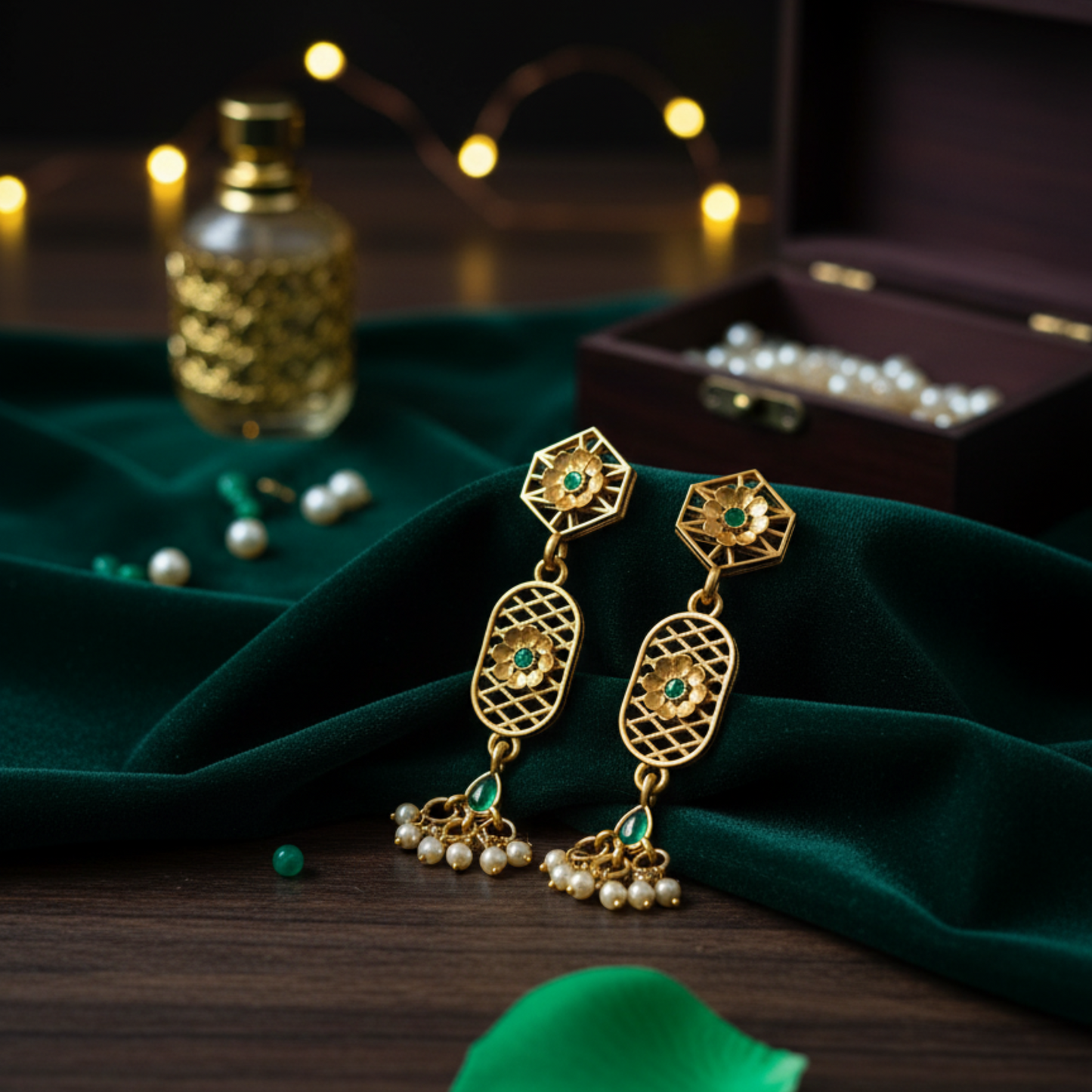 Regal Emerald & Pearl Drop Earrings