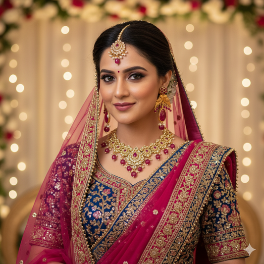 Elegant Maroon and Gold Indian Bridal Earrings