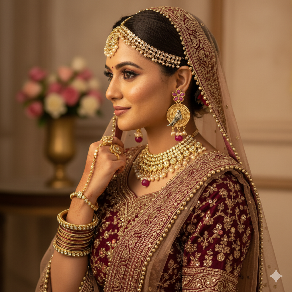 18K Gold Plated Zircon & Ruby Stone Jhumka Earrings