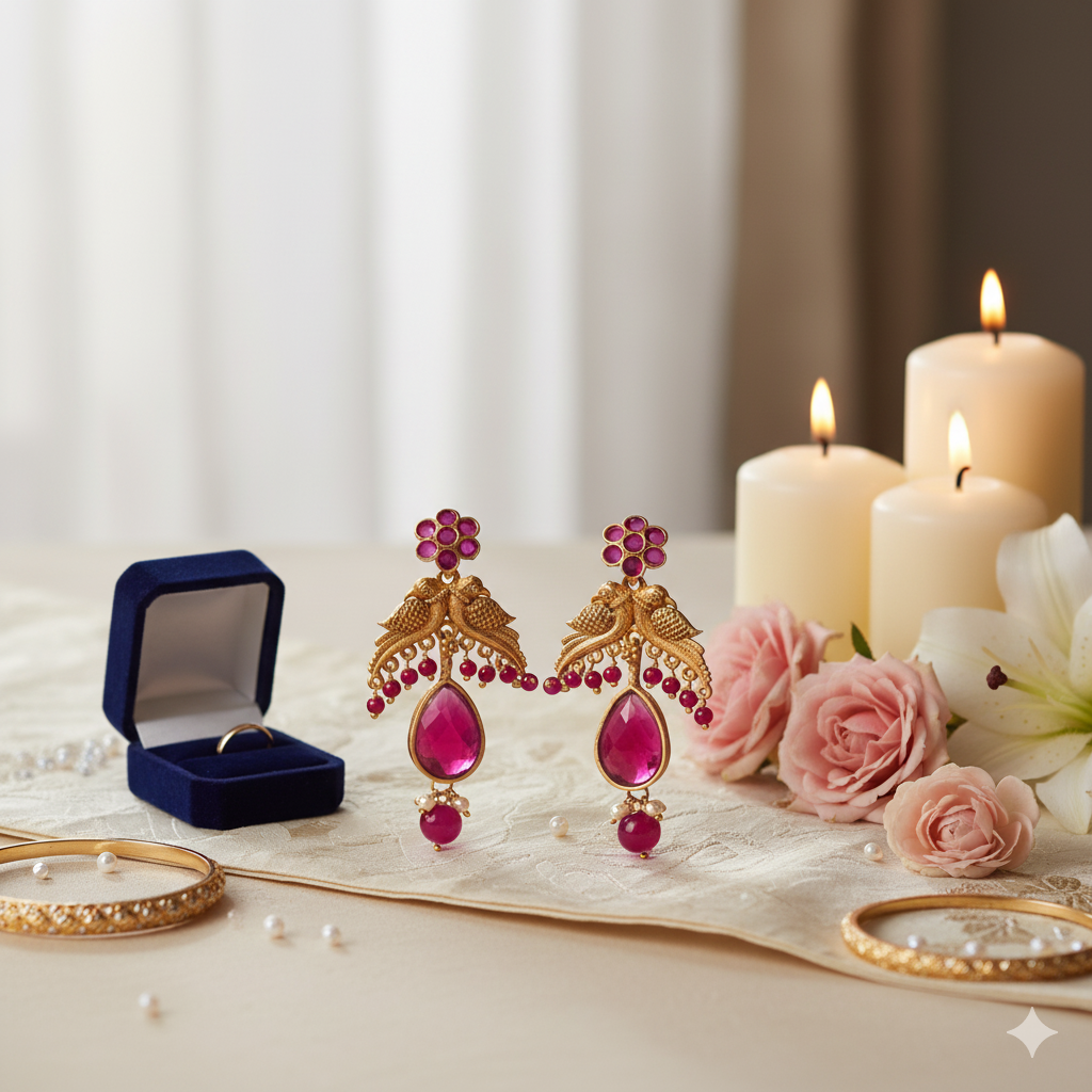 Elegant Maroon and Gold Indian Bridal Earrings