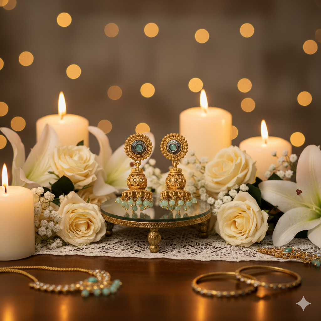 Elegant Jadau & Pearl Wedding Earrings