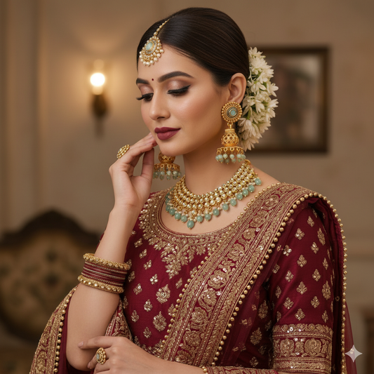 Elegant Jadau & Pearl Wedding Earrings