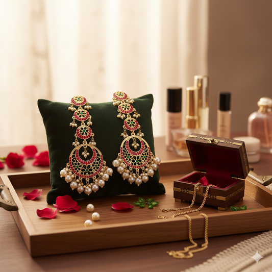 Elegant Pearl and Kundan Chandelier Earrings