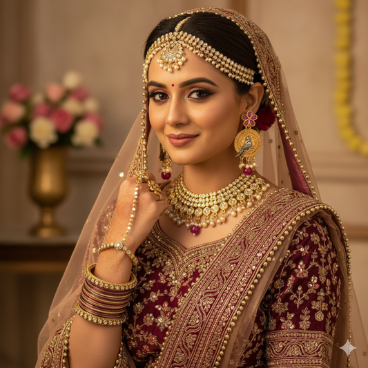 18K Gold Plated Zircon & Ruby Stone Jhumka Earrings