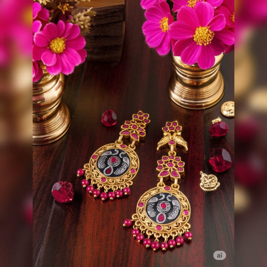 Exquisite Peacock & Ruby Jhumka Earrings