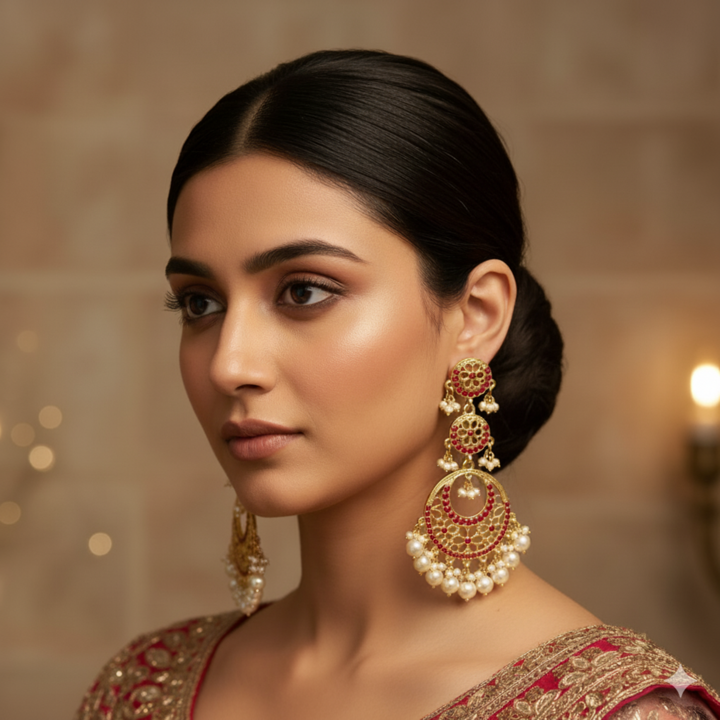 Elegant Pearl and Kundan Chandelier Earrings