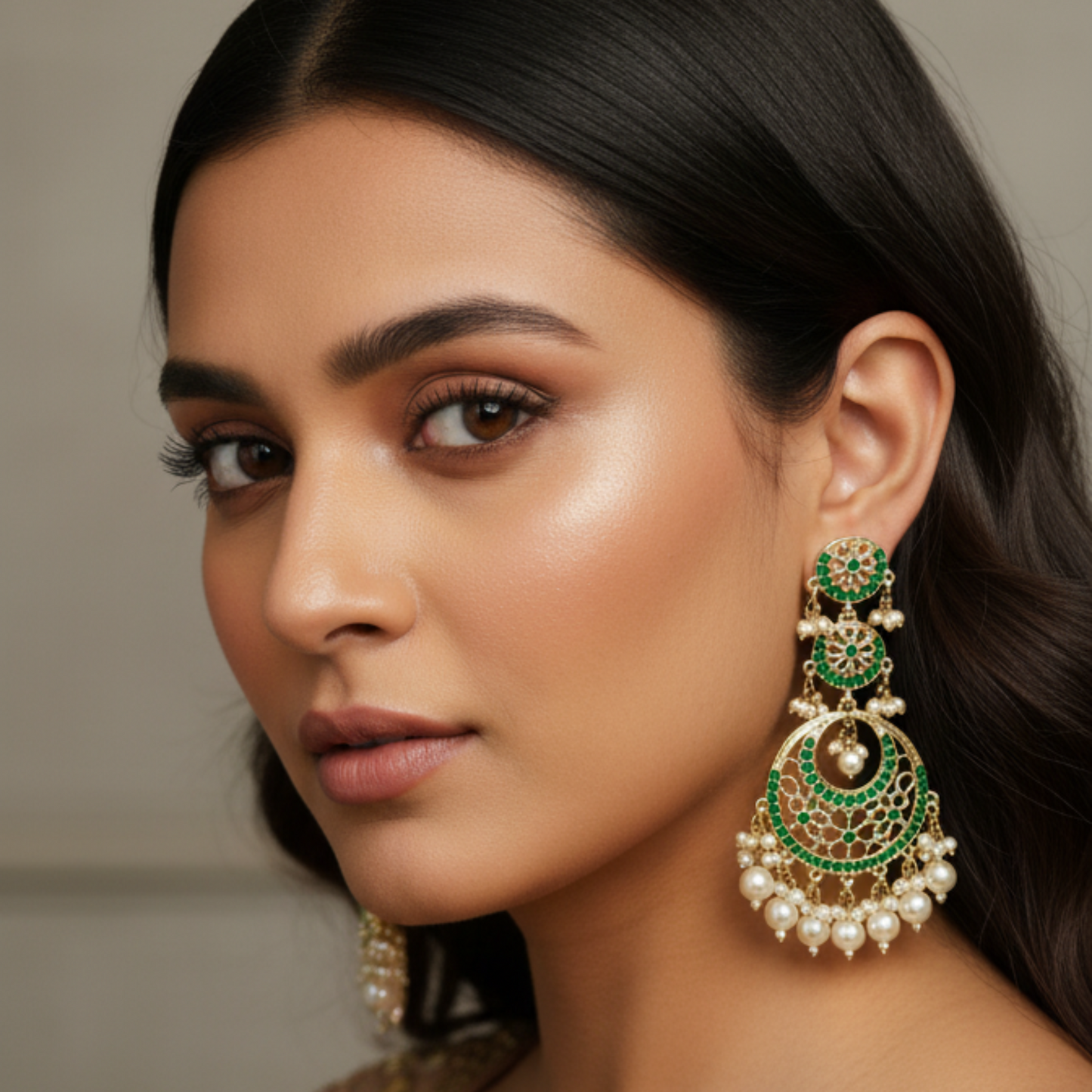 Elegant Pearl and Kundan Chandelier Earrings