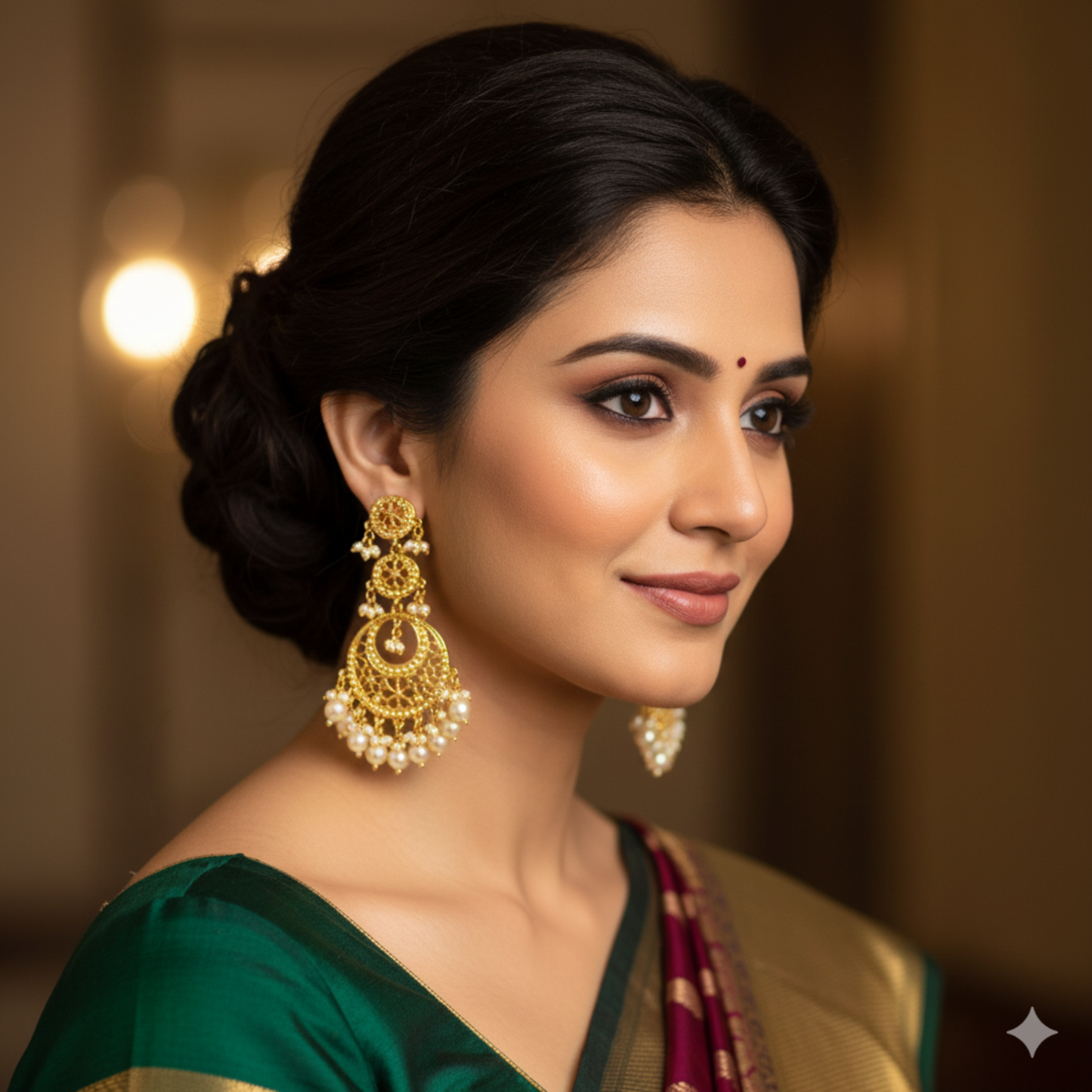 Elegant Pearl and Kundan Chandelier Earrings