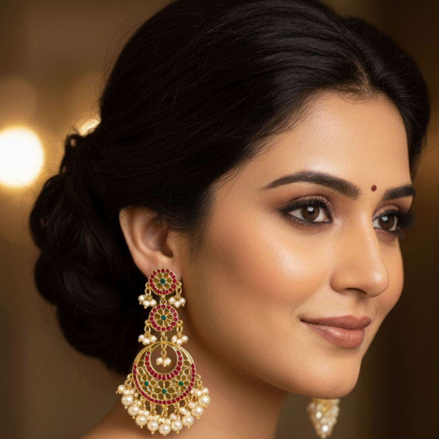 Elegant Pearl and Kundan Chandelier Earrings
