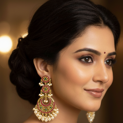 Elegant Pearl and Kundan Chandelier Earrings
