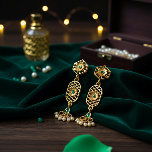 Regal Emerald & Pearl Drop Earrings