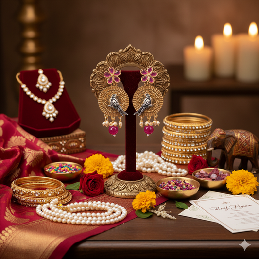 18K Gold Plated Zircon & Ruby Stone Jhumka Earrings