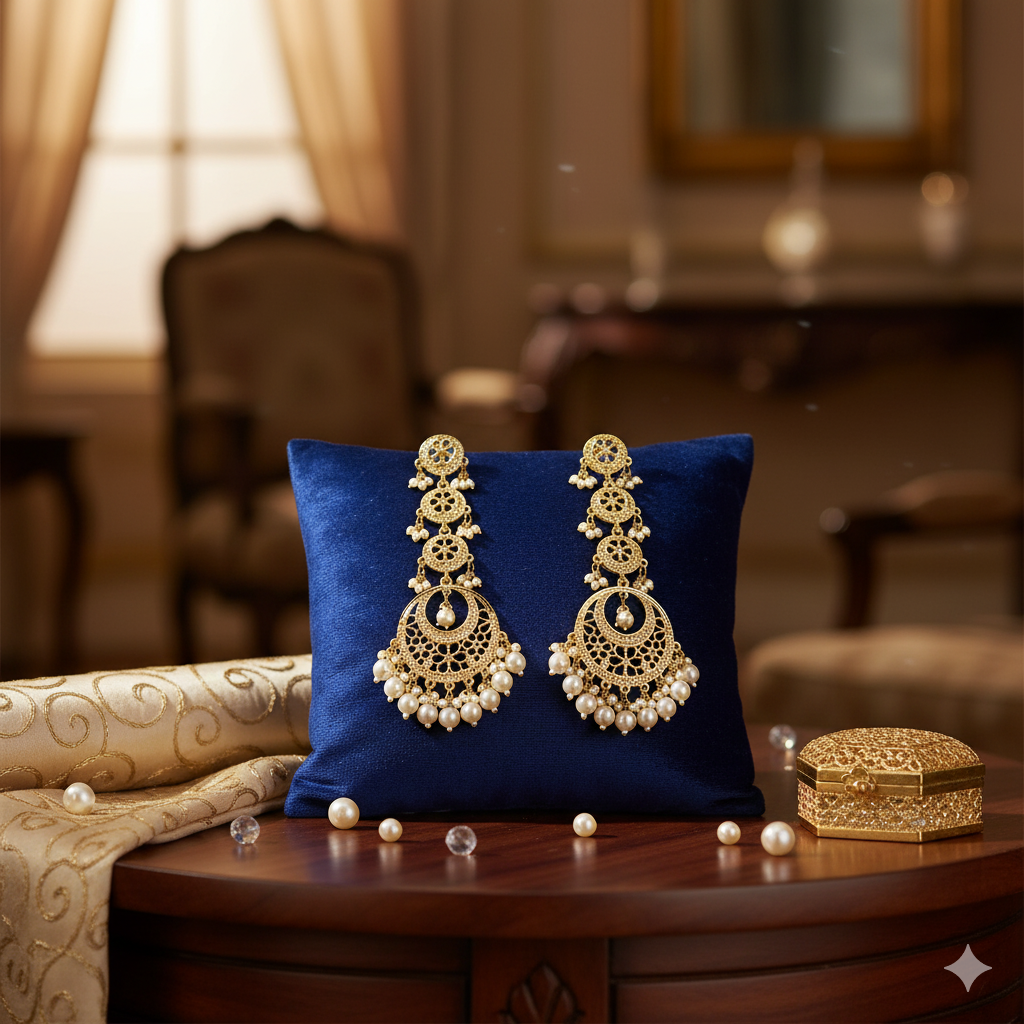 Elegant Pearl and Kundan Chandelier Earrings