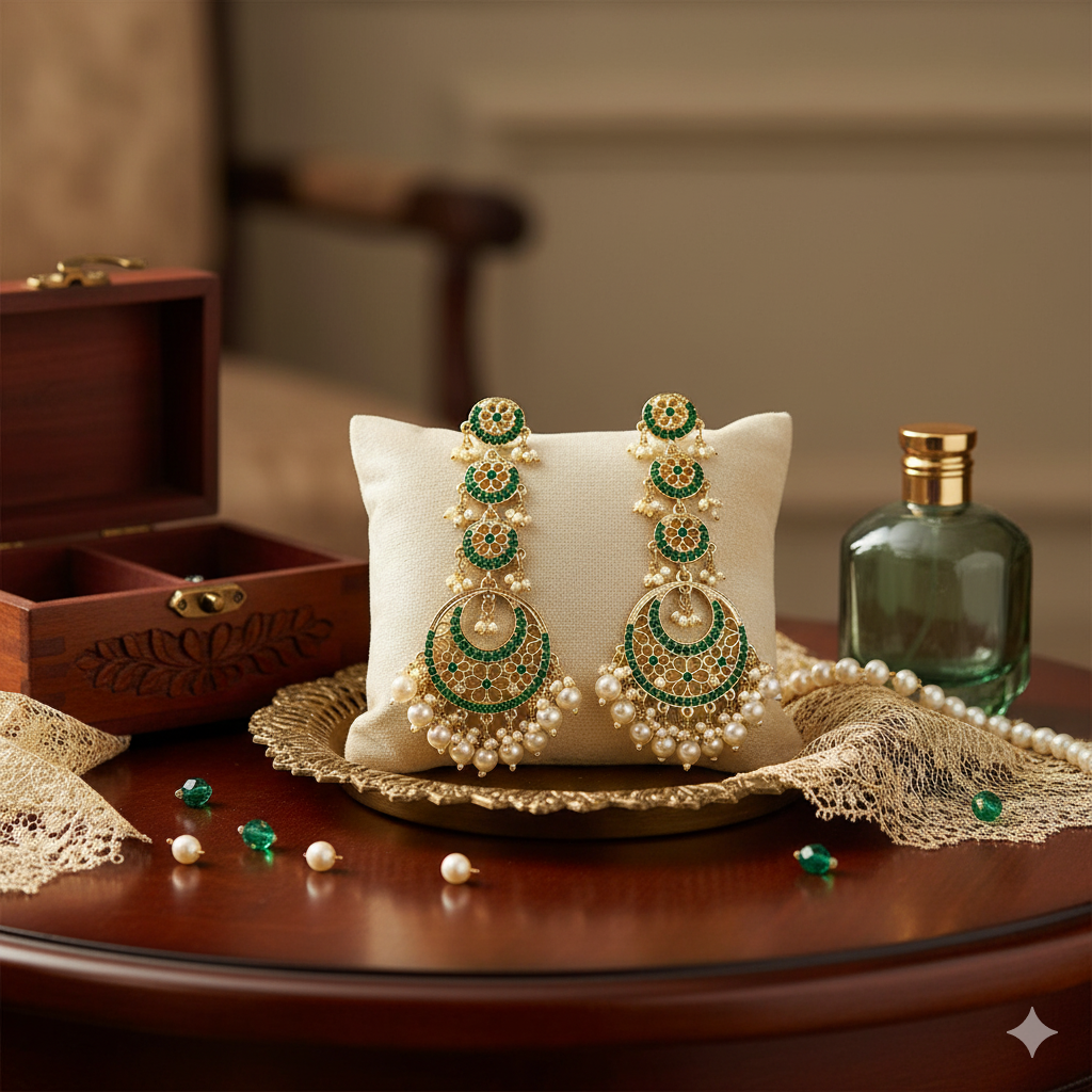 Elegant Pearl and Kundan Chandelier Earrings