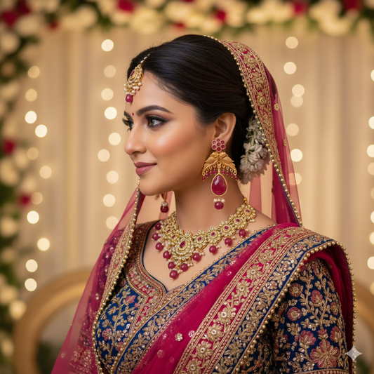 Elegant Maroon and Gold Indian Bridal Earrings