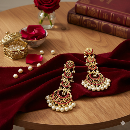 Elegant Pearl and Kundan Chandelier Earrings